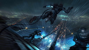 man rappelling on suspension bridge digital wallpaper, artwork, video games