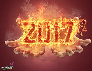 hand background with text overaly, newyear, 2017 (Year), fire