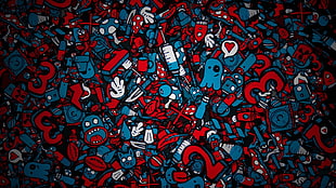 blue and red doodle artwork, Jared Nickerson HD wallpaper