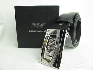 black leather Giorgio Armani belt with box