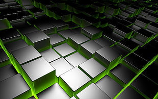 green and white area rug, pattern, cube