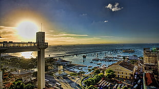 aerial photography of city beside body of water, Brazil, sunset, sea, cityscape HD wallpaper