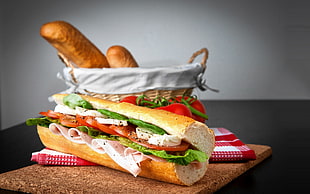 baked bread, food, Mozzarella, tomatoes, lettuce HD wallpaper
