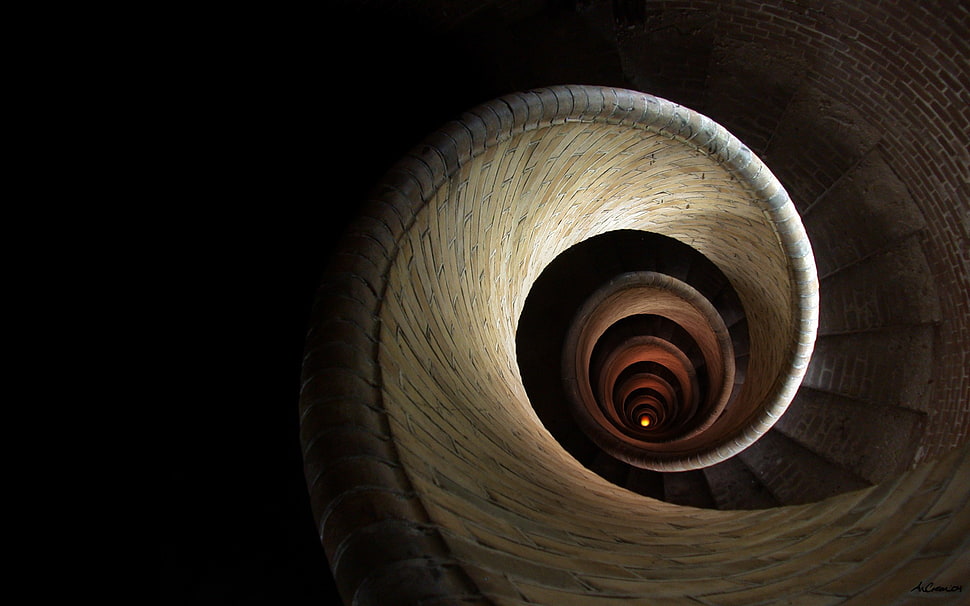 brown spiral stairs, spiral HD wallpaper