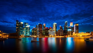 panoramic photo of high-rise buildings during nighttime HD wallpaper