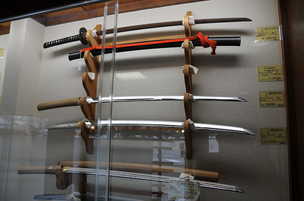 gray katana set, katana HD wallpaper