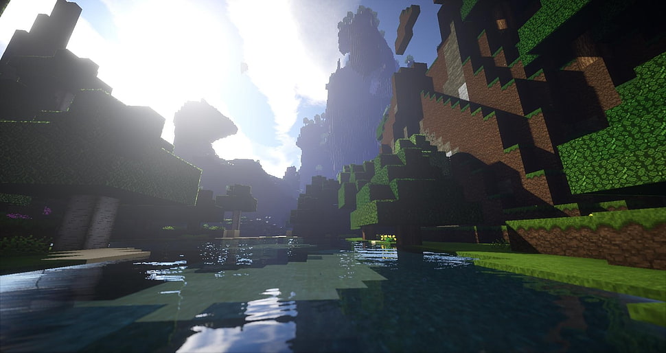 Minecraft gameplay, Minecraft, render, screen shot, lake HD wallpaper