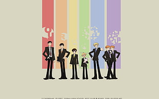 group of men 3D wallpaper, anime, Ouran Highschool Host Club, anime boys, rainbows