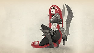 red-haired female anime character holding sword illustration
