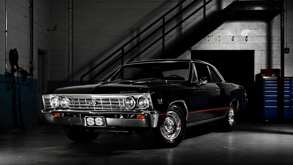 black Chevrolet Chevelle SS coupe HD wallpaper