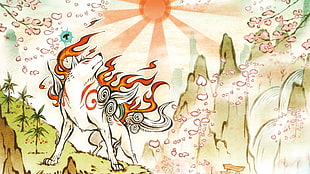 wolf illustration, video games, Okami