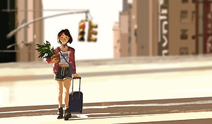person pulling black travel luggage, Leon, artwork, Mathilda, Léon: The Professional HD wallpaper