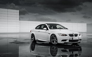 white BMW coupe, BMW, car