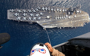 grey and black battleship, aircraft carrier, ship, aircraft, USS Dwight D. Eisenhower (CVN-69)  HD wallpaper