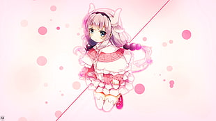 pink haired female animated character, Kanna Kamui (Kobayashi-san Chi no Maid Dragon), bubbles, lines, Kobayashi-san Chi no Maid Dragon