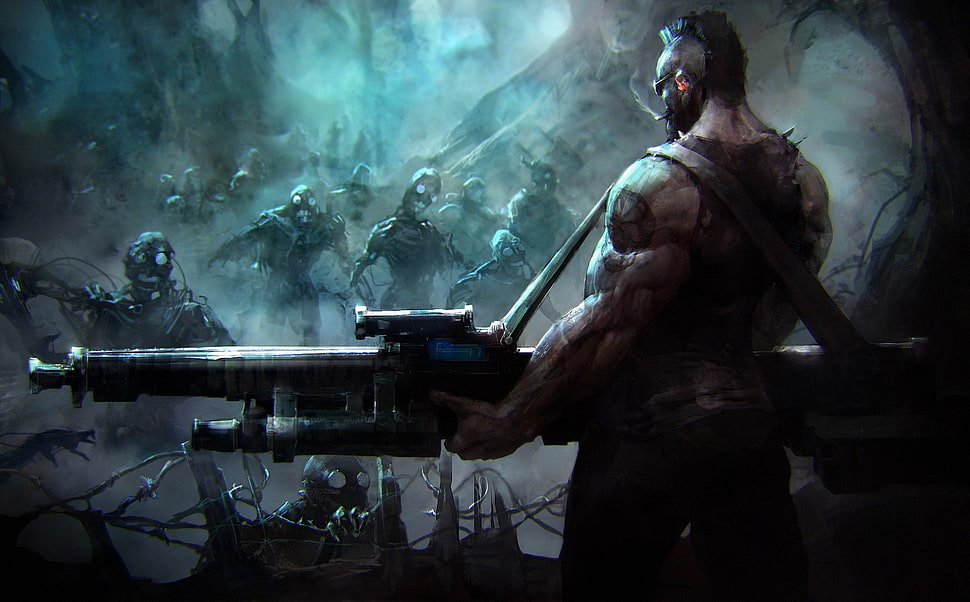 black and gray metal tool, weapon, men, warrior, artwork HD wallpaper