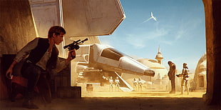 Star Wars movie still screenshot, Han Solo, Star Wars, Chewbacca, artwork