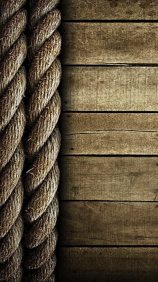 two brown ropes, portrait display, minimalism, ropes, wood HD wallpaper