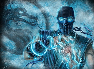 Mortal Kombat Sub-Zero painting, Mortal Kombat, artwork, video games
