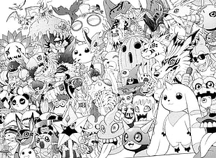 Digimon doodle art, Digimon Adventure, Digimon, monochrome, anime HD wallpaper