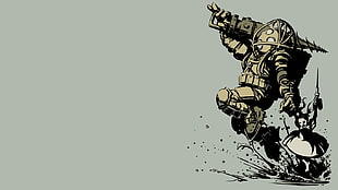 astronaut carrying drilling tool artwork, BioShock, Big Daddy, Little Sister, video games