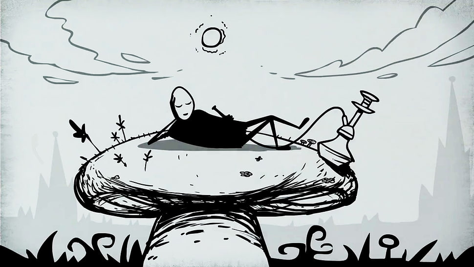 sketch of man lying on stone HD wallpaper