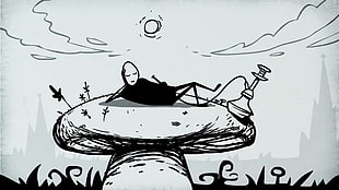sketch of man lying on stone