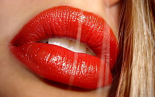 close up photo of red lipstick