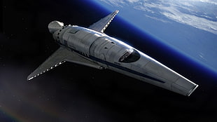 gray spaceship, spaceship, space station, science fiction, space