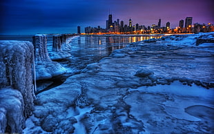 city near body of water illustration, cityscape, city, landscape, Chicago