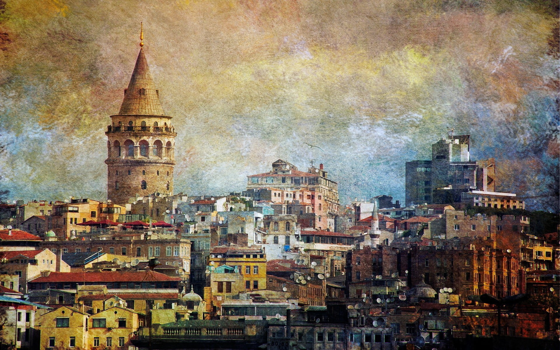 painting of Galata tower, Istanbul, Turkey, galata, Galata Kulesi