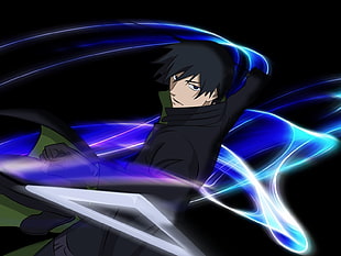 photo of male anime wearing black coat digital wallpaper