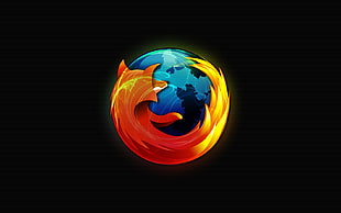 yellow and blue plastic toy, Mozilla Firefox, logo