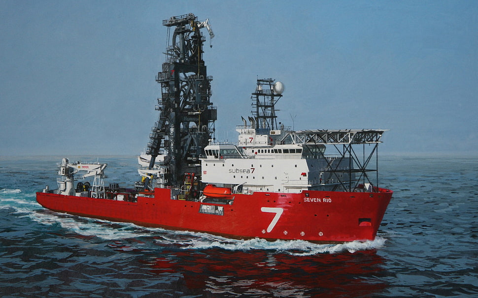 red and white ship, sea, ship, vehicle HD wallpaper