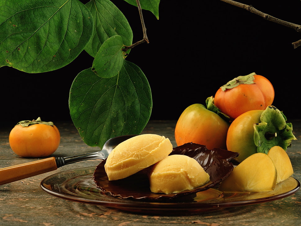 persimmon fruits and pastry HD wallpaper