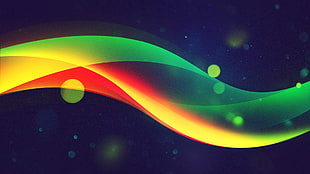 orange and multicolored digital wallpape, waves, green, yellow, red