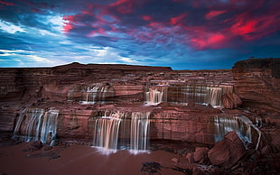 waterfalls, nature, landscape, waterfall, sunset