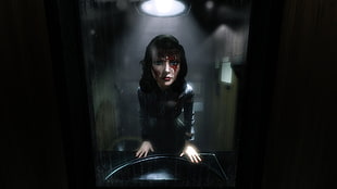 black wooden framed glass display cabinet, video games, screen shot, BioShock Infinite: Burial at Sea, blood