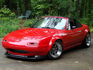 red coupe, Mazda, MX-5, car, red cars