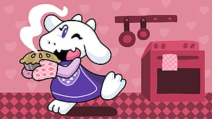 white character holding pie illustration