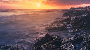mountain over sun bird's-eye wallpaper, nature, landscape, sea, waves
