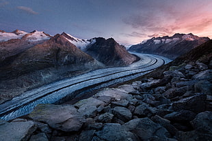 brown mountains, Road, Turn, Stones HD wallpaper