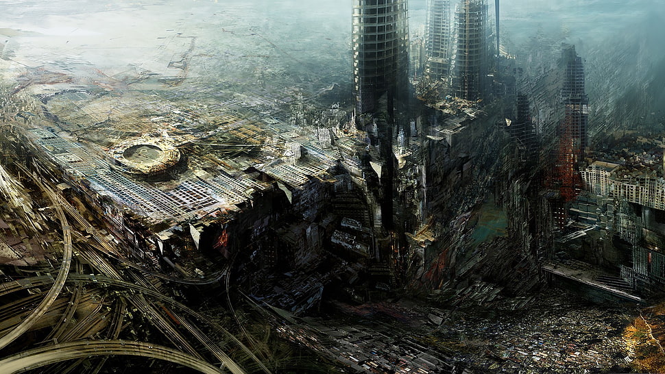 cityscape digital wallpaper, artwork, futuristic HD wallpaper