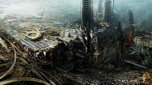 cityscape digital wallpaper, artwork, futuristic