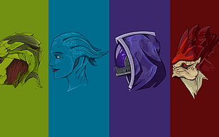 four animated character digital wallpaper, Mass Effect 2, Mass Effect, collage, video games
