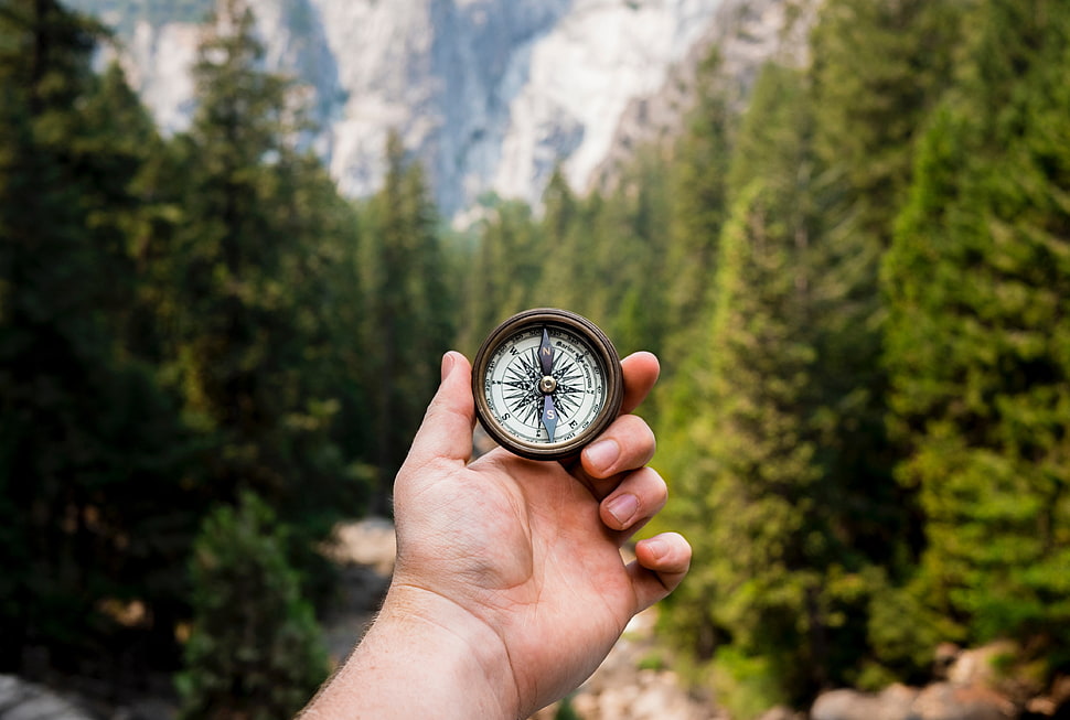 round brown framed compass HD wallpaper