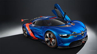 orange and blue Renault Sport, car, Renault Alpine