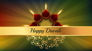 red tealights with happy diwali text overlay