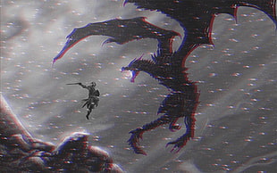 black dragon, The Elder Scrolls V: Skyrim, 3D, anaglyph 3D, video games HD wallpaper