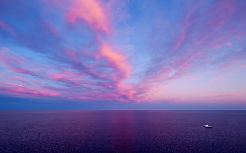body of water, sea, boat, clouds, sky HD wallpaper